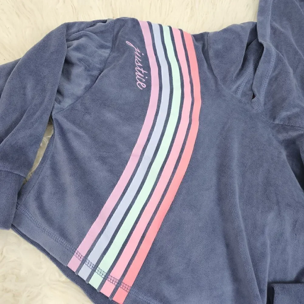 Justice Blue Jogger Track Set Cropped Hoodie Outfit Girls Size XS Sleep